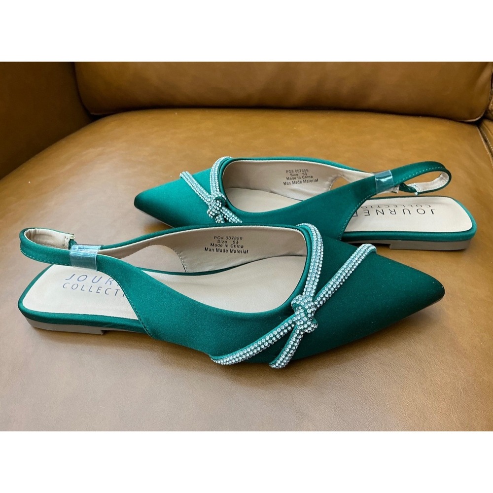 Journee Collection Rebbel Slingback Flats Womens‎ 5.5 Green Excellent Rhinestone